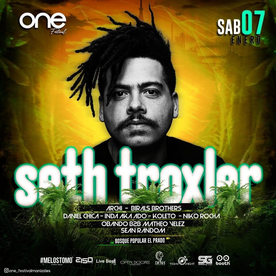 Flyer oficial ONE Festival 2023, Seth Troxler, Bosque Popular El Prado