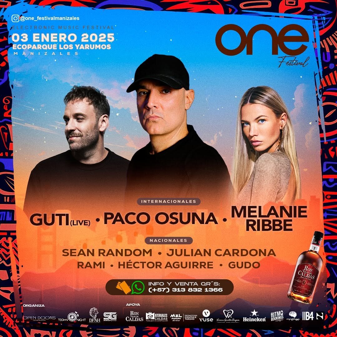Flyer oficial ONE Festival 2025, Guti, Paco Osuna y Melanie Ribbe